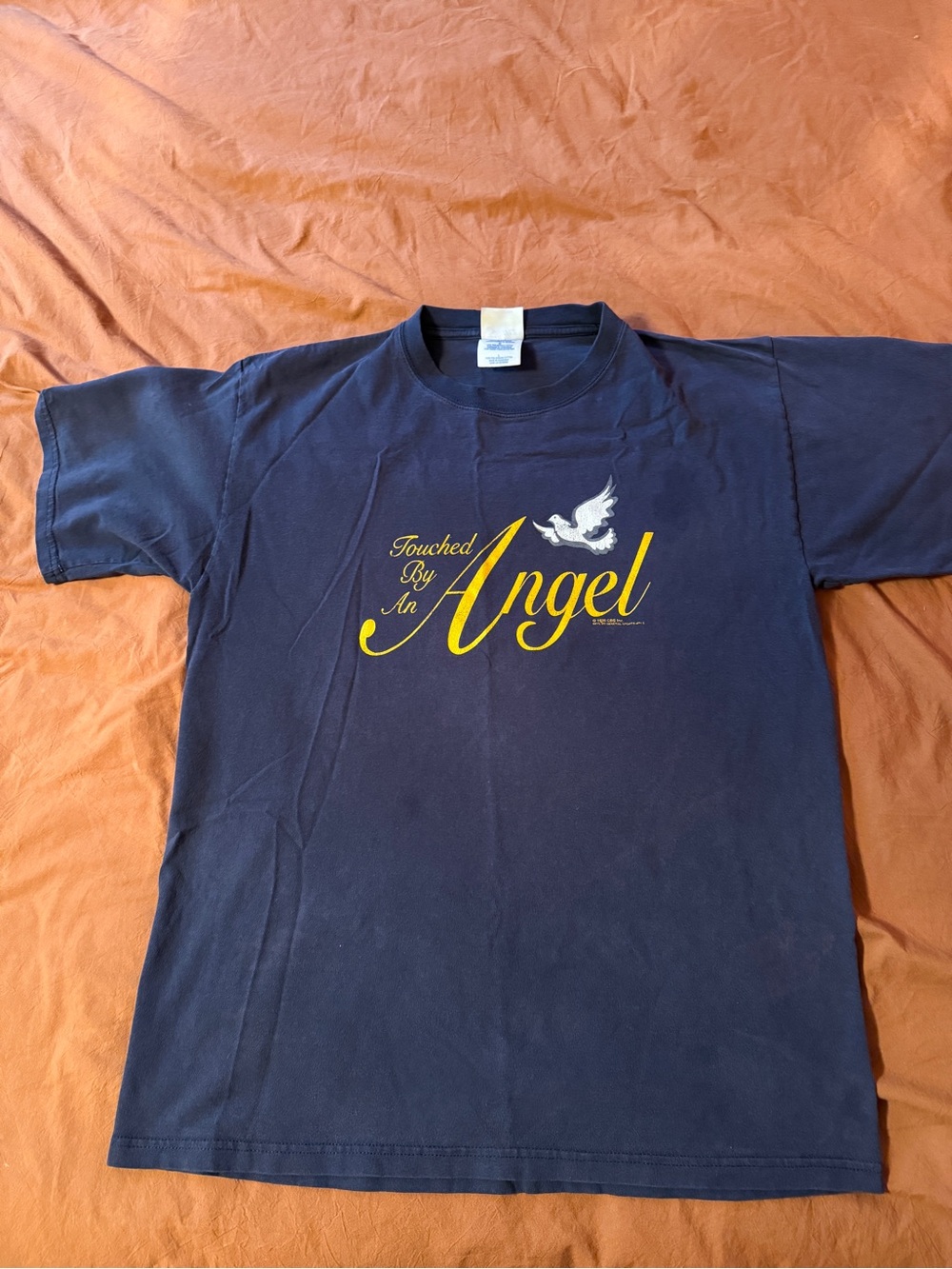Vintage Touched By An Angel Adult Large Navy Graphic Tee